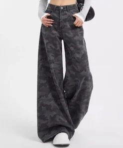 Trendy Brand Girls High Waist Camouflage Jeans Women Baggy Straight Leg Denim Trousers Lady Korean Fashion Cargo Pants