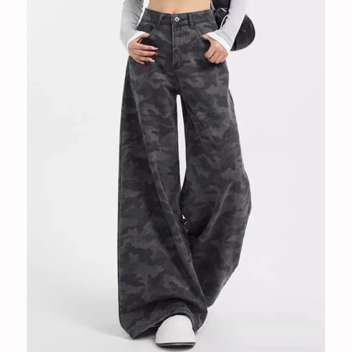 High Waist Camouflage Jeans with Baggy Straight Leg Design for Women - Image 7