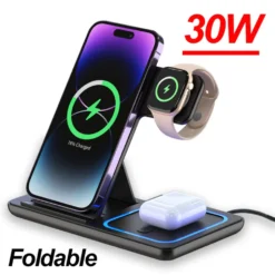 3 in 1 Wireless Charging Station with 30W Fast Charging for iPhone, Apple Watch, and AirPods