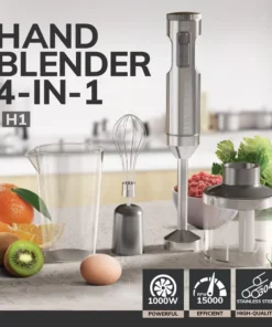 Stainless Steel 1000W Hand Immersion Blender with 700ml Beaker and 500ml Processor