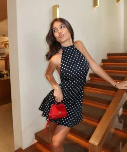 Alternative view of Halter Dot Printed Dresses For Women Fashion Sexy Streetwear Backless Sleeveless O-Neck Sheath Mini Vestidos Robes Female Slim