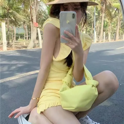 Two Piece Set for Women with Ruffles and Drawstring Shorts in Korean Style - Image 4