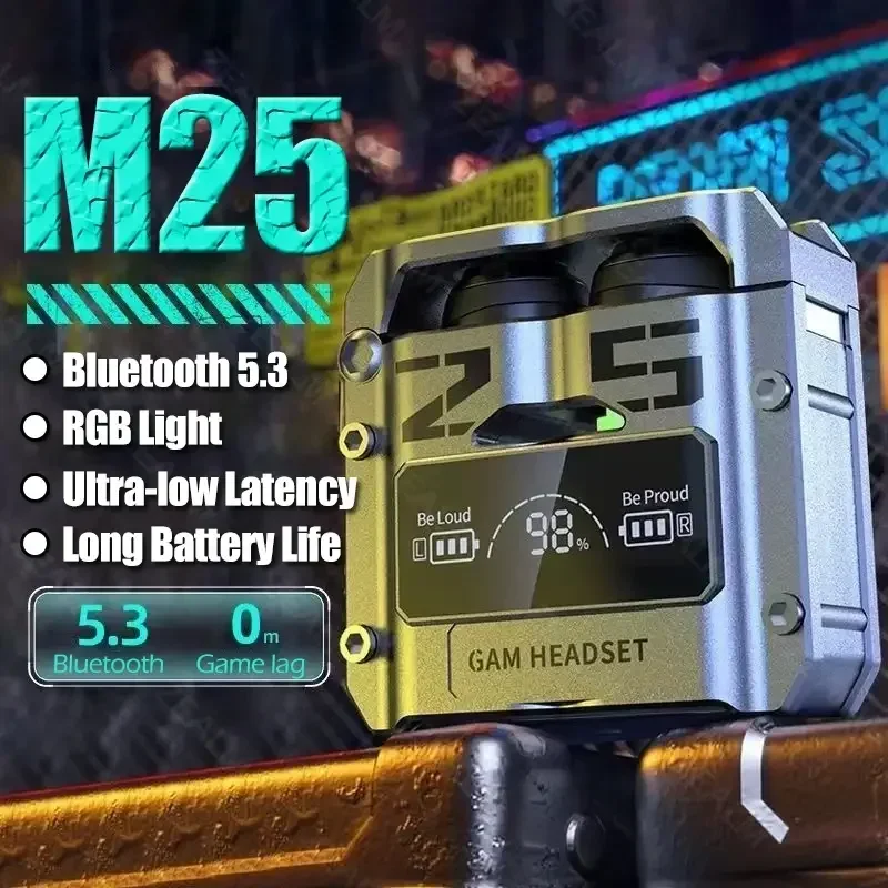 M25 Bluetooth 5.3 TWS Wireless Earbuds with LED Display and Noise Reduction