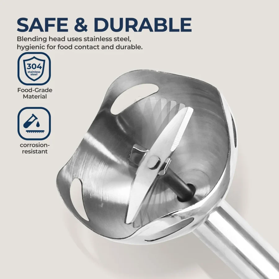 ROUNY Handheld Immersion Blender, Light Blue, Stainless Steel Blades - Image 3