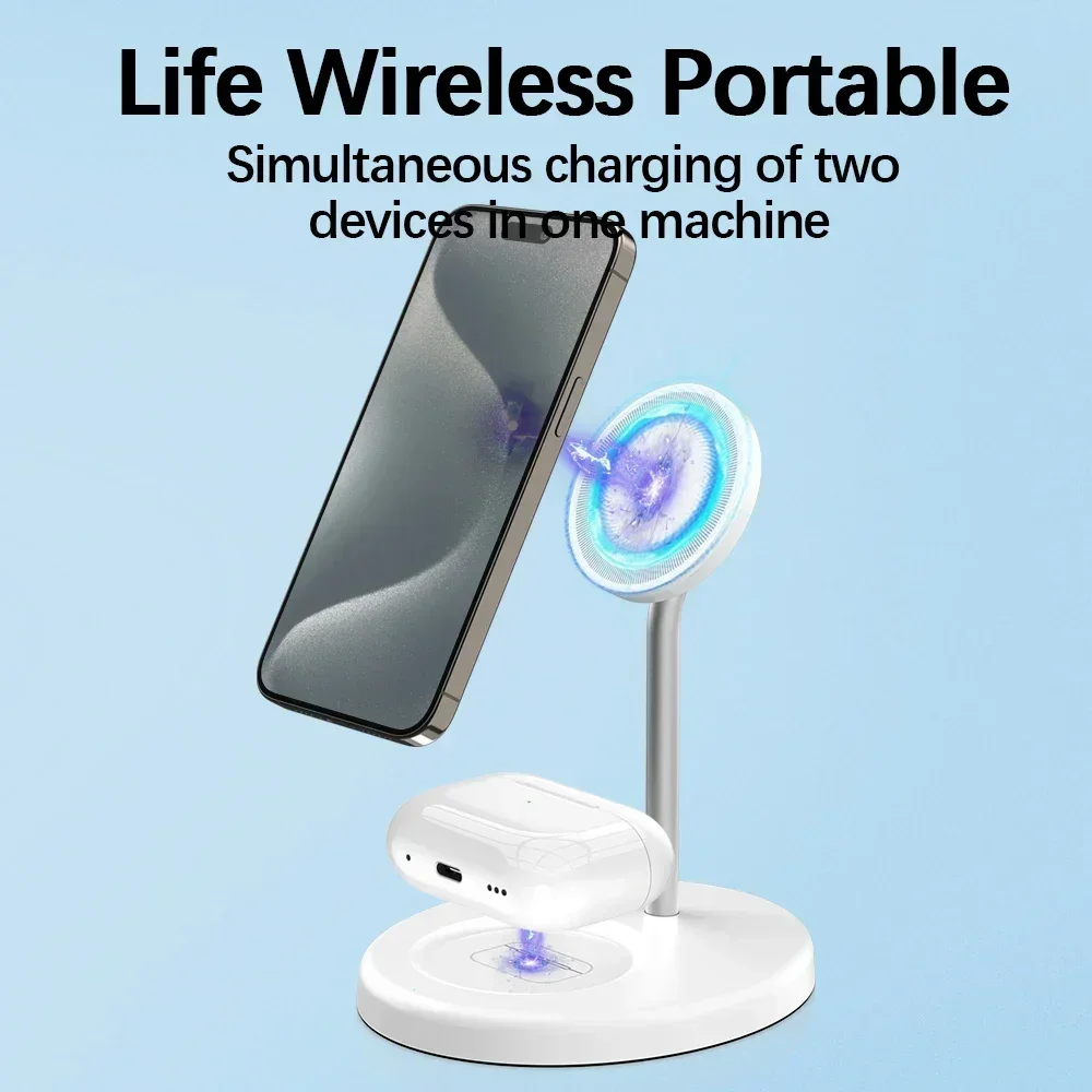30W Magnetic 2 in 1 Wireless Charger Stand with Fast Charging for iPhone 15 14 13 12 Pro Max and AirPods Pro - Image 5
