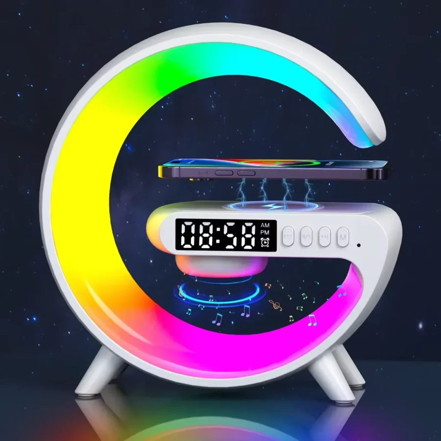 Wireless Charger Stand with RGB Light and Alarm Clock for iPhone and Samsung - Fast Charging Dock Station - Image 2