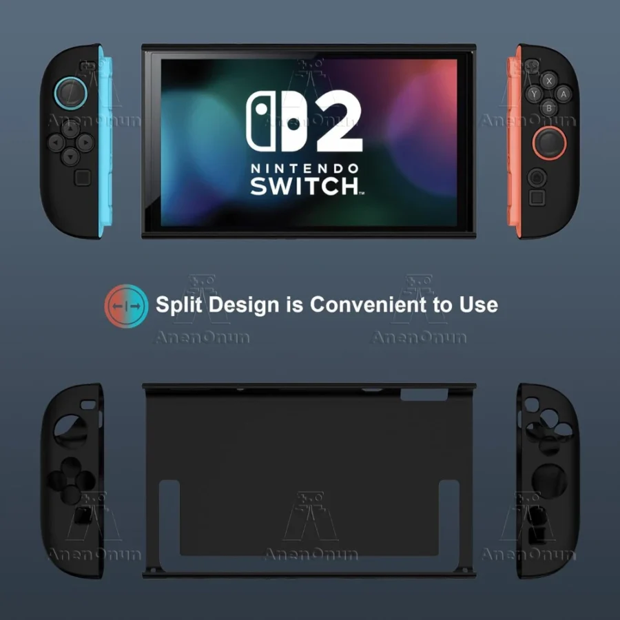 Switch 2 TPU+PC Split Case Non-Slip Grip Full Cover Skin Shockproof Anti-Scratch All-Round Protection Durable Soft Shell - Black - Image 3