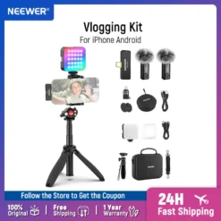 Vlogging Kit with RGB LED Light and Wireless Microphone for Smartphone Users