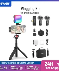 NEEWER Vlogging Kit for Phone with RGB LED Light/Lavalier Wireless Microphone System/Selfie Stick Tripod for iPhone Android