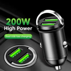 200W Fast Car Charger with Dual USB and Type-C Ports for 12-24V Vehicles