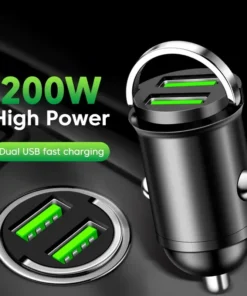 200W Fast Car Charger with Dual USB and Type-C Ports - 12-24V Adapter