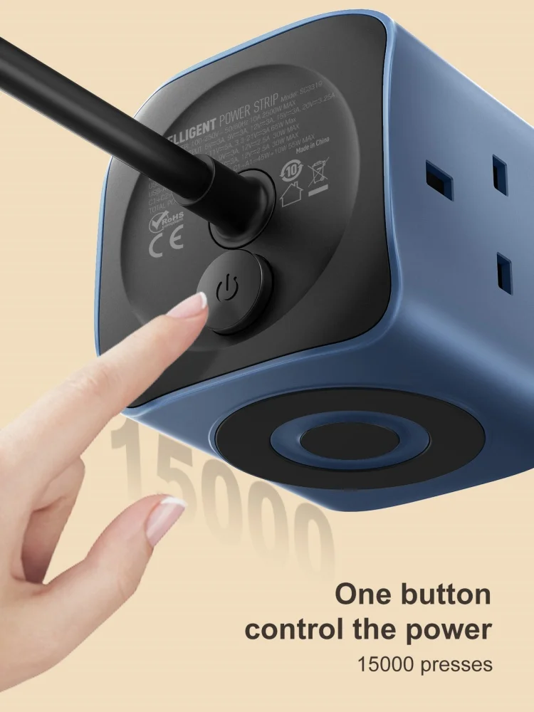 LDNIO Cube Power Strip 65W Surge Protector with 2M Extension Cord for Multiple Plug Types - Image 4
