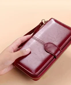 Alternative view of Women's Vintage Oil Wax PU Leather Clutch Wallet Female Large Capacity Phone Purse Ladies Wristband Simple Card Holder Pouch Bag