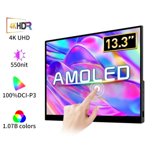 13.3" 4K OLED Touch Screen Portable Monitor with Type-C and HDMI for Mobile and Gaming