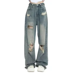 Wide-Leg High Waist Loose Fit Jeans for Women by American Retro