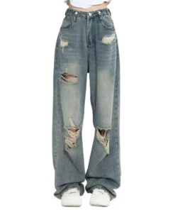 American Retro High Waist Loose Fit Jeans for Women – Wide-Leg Design