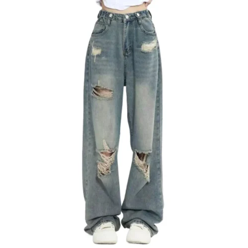 American Retro High Waist Loose Fit Jeans for Women – Wide-Leg Design
