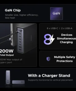 Alternative view of UGREEN 200W GaN Charger 8 in 1 Desktop USB C Charging Station Stand For Macbook Laptops iPhone 16 15 Pro Xiaomi Samsung Tablets