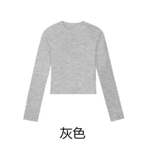 Cotton O Neck Long Sleeve Shirt Women Cropped Casual Slim Fit Tops for Autumn - Image 4