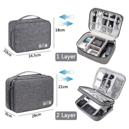 Large Capacity Digital Organizer Bag for Travel - Waterproof with USB Charger and Headphone Storage - Image 4