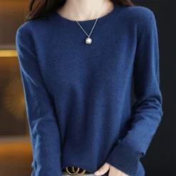 Merino Wool Sweater with O-Neck Design and Long Sleeves for Women