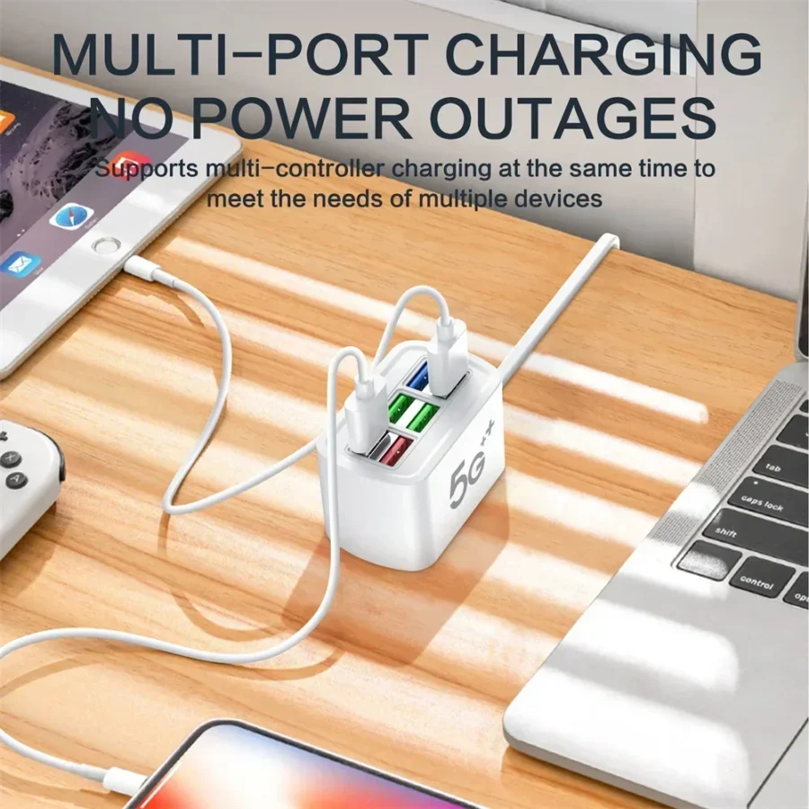 6-Port USB Wall Charger with Fast Charging - Multi-Device Power Strip Hub - Image 3