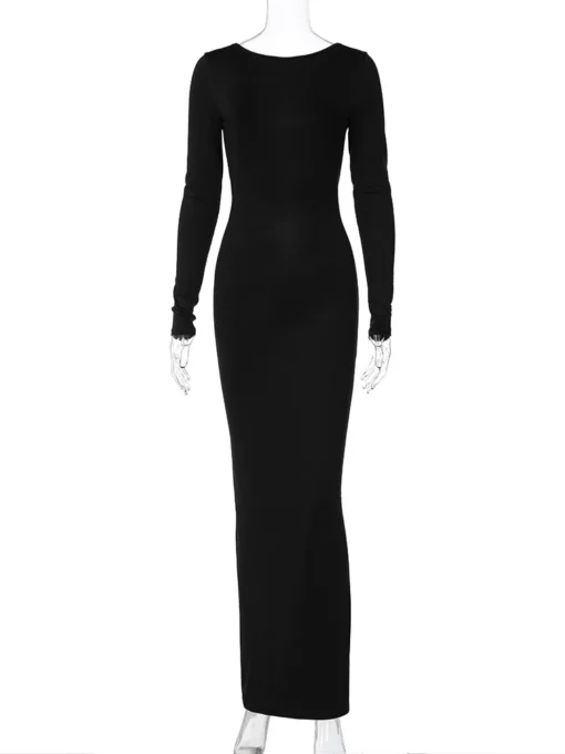Bodycon Maxi Dress with Long Sleeves and Backless Design for Women at Evening Parties - Image 6