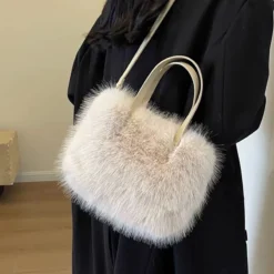Alternative view of Faux Fur Tote Bag with Bucket Design for Women’s Stylish Winter Use