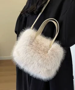 Alternative view of Faux Fur Tote Bag Women's Bucket Plush Luxury Design Ladies Handbags Soft Winter Crossbody Shoulder Bags Bolsa Feminina