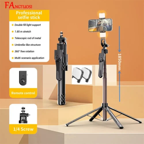 FANGTUOSI Long 185cm 360 Rotation Stabilizer ,Selfie Stick Tripod for Smartphone Camera With Bluetooth shutter For Live video