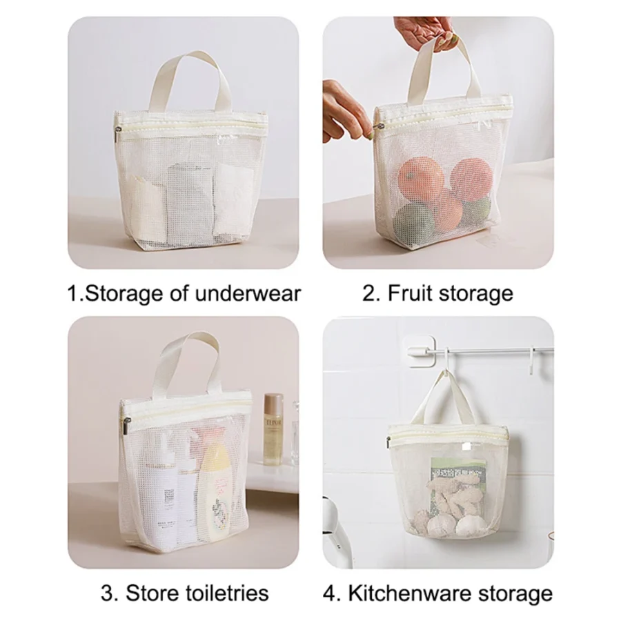 Mesh Makeup Toiletry Storage Bag - Portable Travel Organizer for Cosmetics and Shower Tools - Image 6