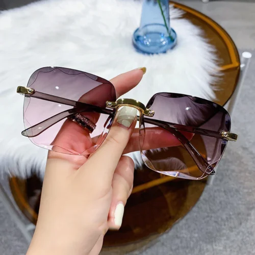 Rimless Women's Sunglasses Fashion Gradient Lenses Square Sun Glasses Lady Vintage Classic Designer Shades UV400 Goggles