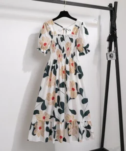 Alternative view of Spring Summer Chiffon Dresses Fashion Female Elastic Waist Short Sleeve Pleated Casual Dress Women A-line Dresses Vestidos