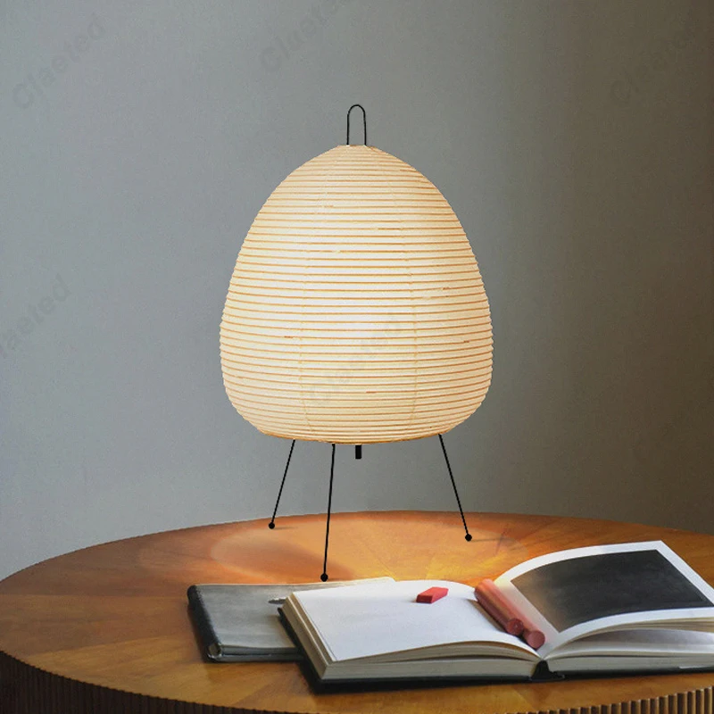 Tripod Rice Paper Table Lamp with LED Light for Bedroom and Office Use - Image 3
