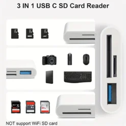 Alternative view of USB C Card Reader with 3-in-1 Functionality for iPhone 15 Pro, iPad, Mac, Android, and PC