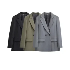 Women's Blazer Coat with Flap Pockets and Long Sleeves for Office Wear