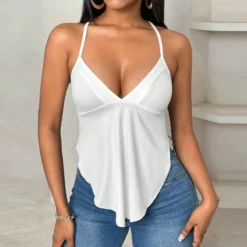 Cami Top with Irregular Folds and Ruched Backless Design for Women