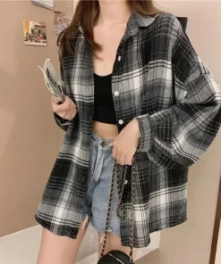 Plaid Shirt Women Fashion Autumn Long Sleeve Top Female Vintage Single Breasted Blouse Ladies Preppy Style Loose Check Shirts