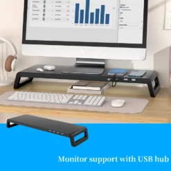 Computer Monitor Stand Riser with 4 USB 3.0 Ports and Keyboard Storage for Desktop Use