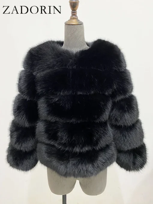 Faux Fur Coat + Elegant Fluffy Design + Short Black and White Jacket + Women's Winter Clothing - Image 6