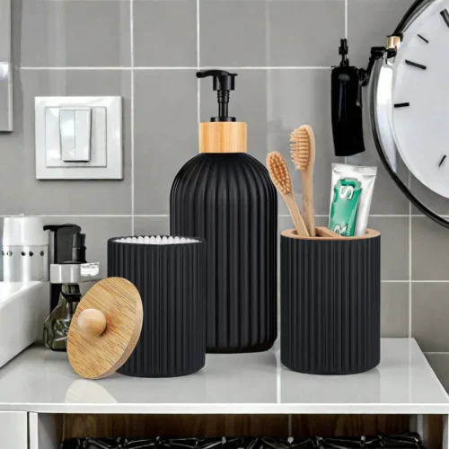 Alternative view of Bathroom Countertop Container Hand Soap Dispenser Cotton Ball Storage Box Toothbrush Holder Home Decoration Organizer