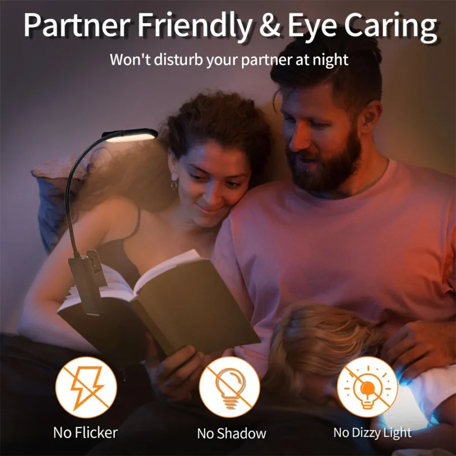 USB Rechargeable LED Reading Lamp Book Clamp Reading Light 3 color Temperatures for Work Reading Student Dormitory Night Light - Image 6