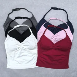 Adjustable Strappy Gym Top with Removable Cups for Women - Backless Scrunch Bra Yoga Tank