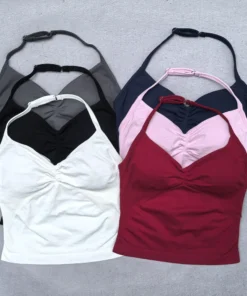 Adjustable Strappy Gym Top Backless Gym Clothes Women Scrunch Bra Removable Cups Yoga Tank Workout Outfits Tops Sports Vest