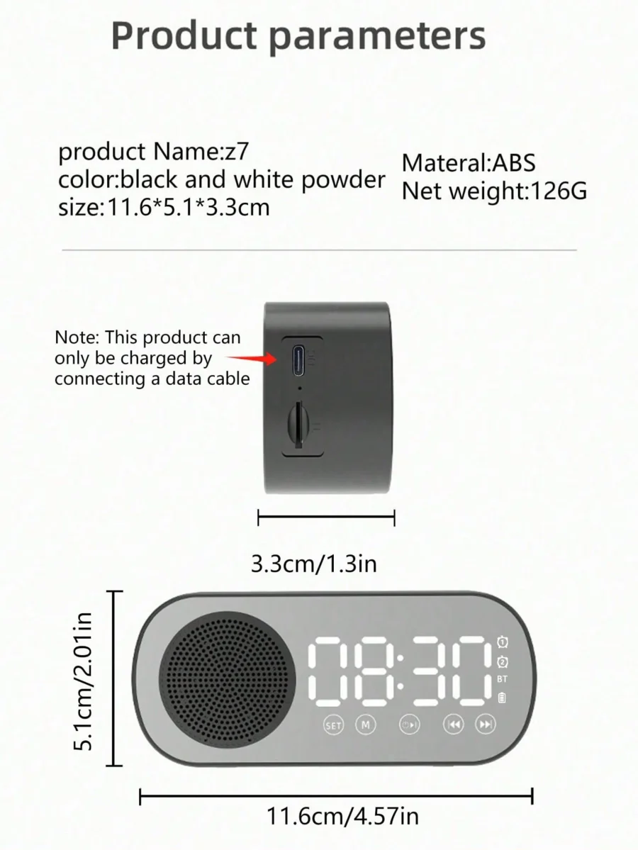 Bluetooth Speaker with Alarm Clock and Subwoofer - Mini Multi-functional Device - Image 6