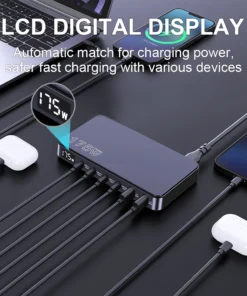 Alternative view of Ueetop 175W GaN USB C Charger LED Display 6-Port Desktop Charger Type C PD 100W PPS 45W Fast Charging for MacBook Samsung iPhone