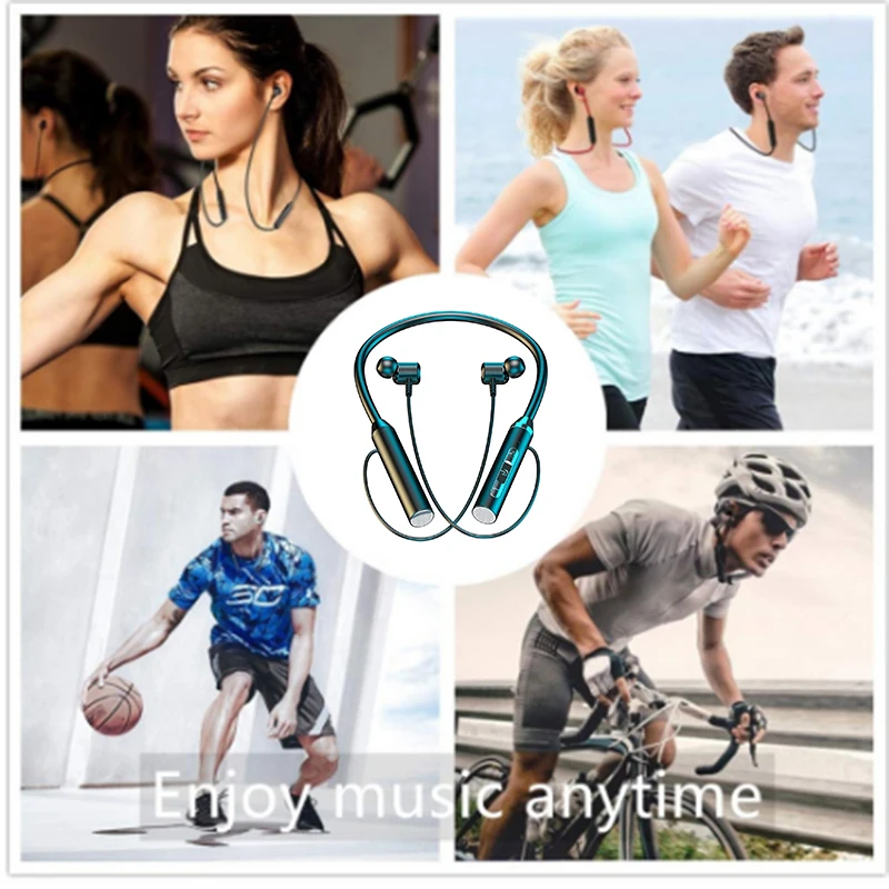 Wireless Bluetooth Earphones Neckband Headphones Gaming Stereo Sports Headset Halter Waterproof Magnetic Earbud with LED Display - Image 5