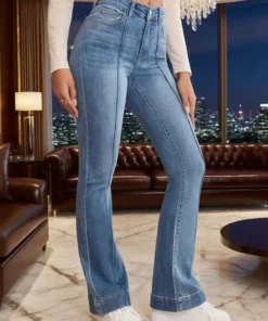 Alternative view of Gray Stretch Women's Flared Jeans with Seam Detail