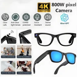 4K Smart AI Glasses with 800W Pixel Camera and Voice Call Translation for Everyday Use