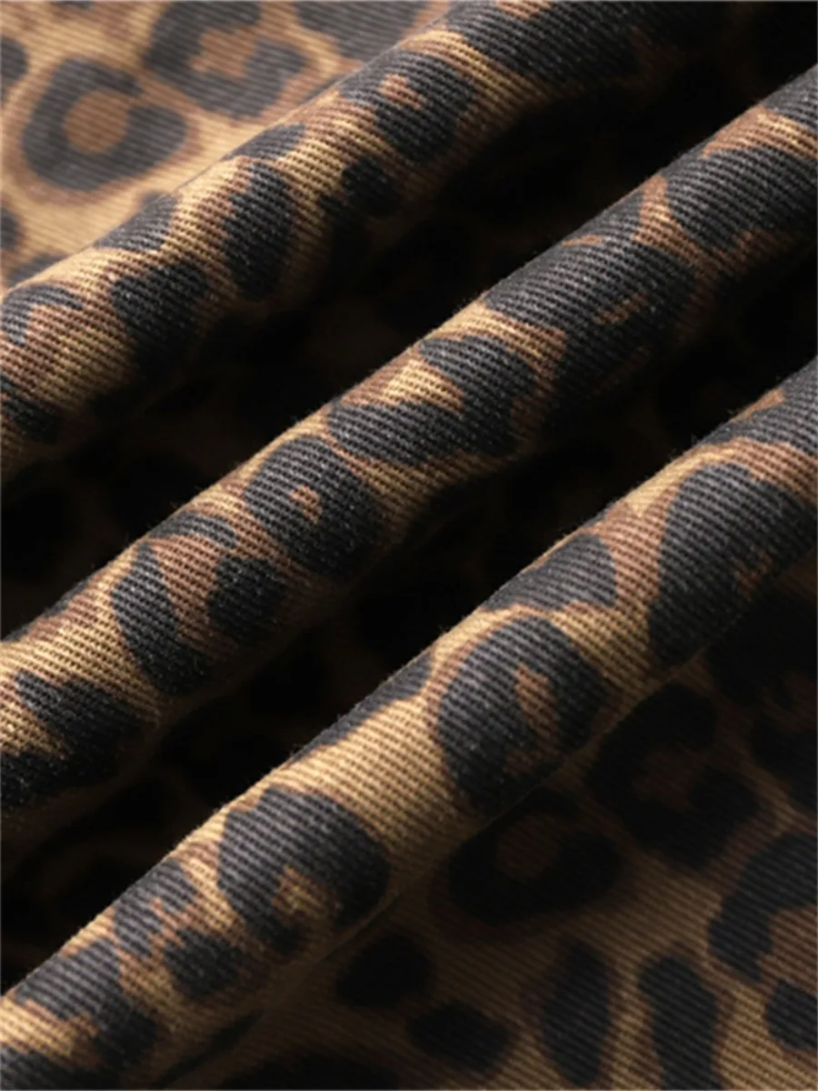 Leopard Print High Waisted Wide Leg Jeans for Women - Image 6